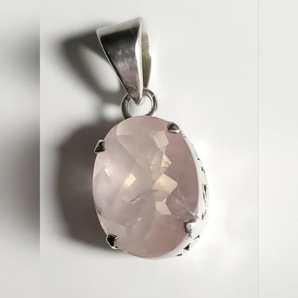 Sterling Platform Rose Quartz Pendant - .925 Sterling Silver - Picture 7 of 16